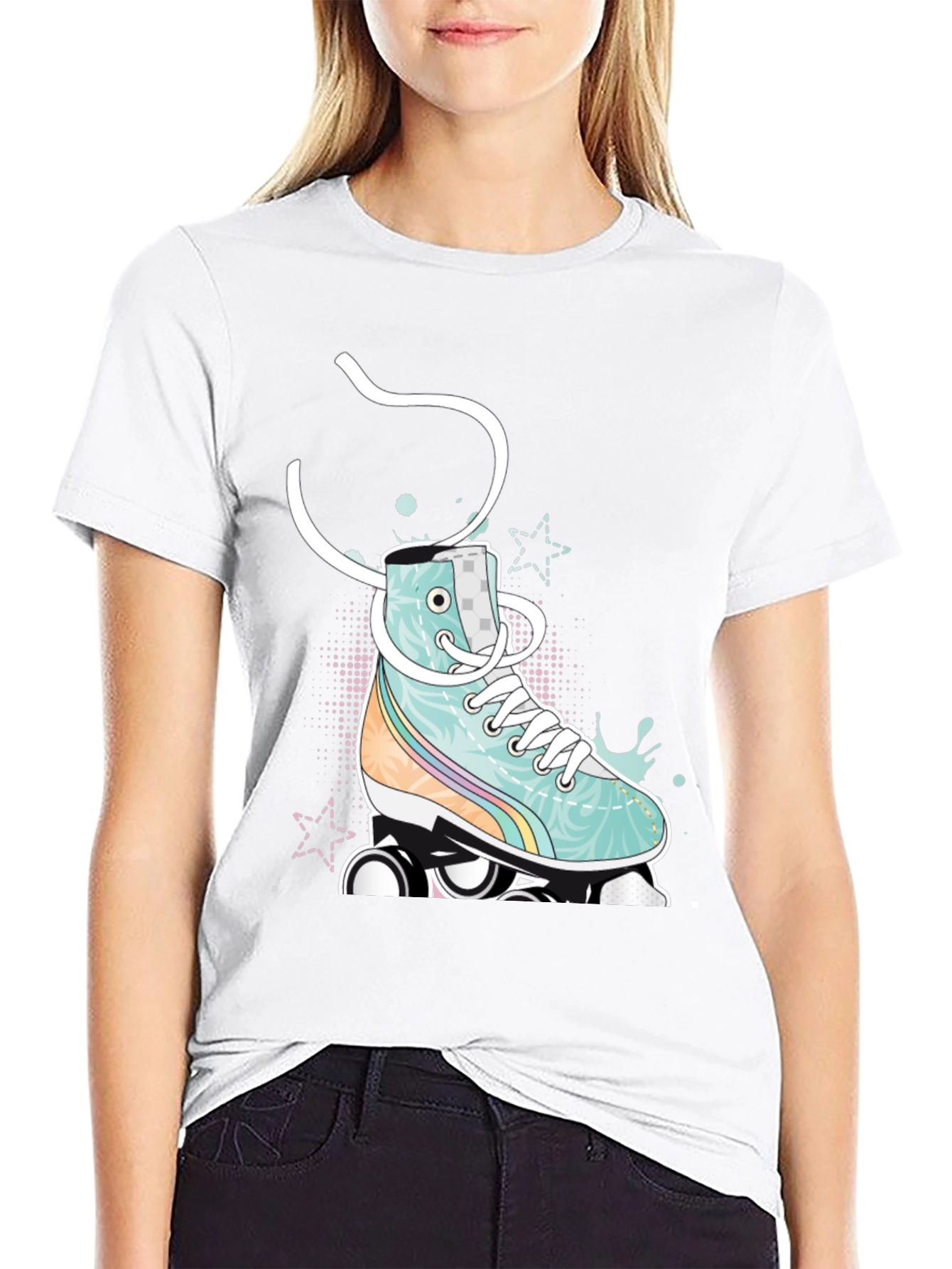 Retro Roller Skate Graphic Tee - Black