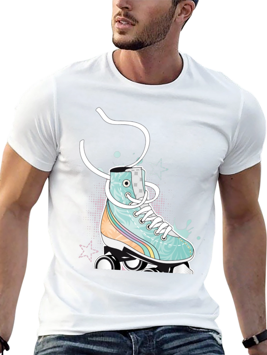 Retro Roller Skate Graphic Tee - Black