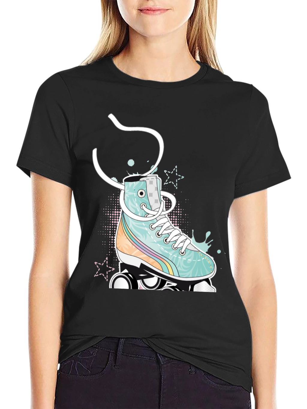 Retro Roller Skate Graphic Tee - Black