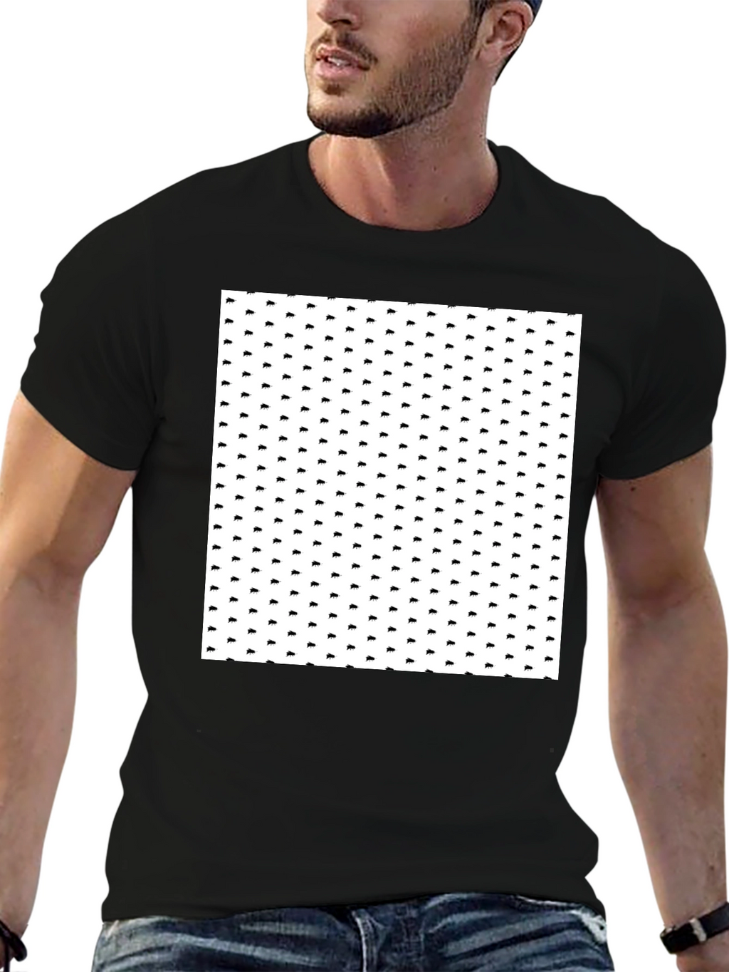Patterned Black T-Shirt for Men