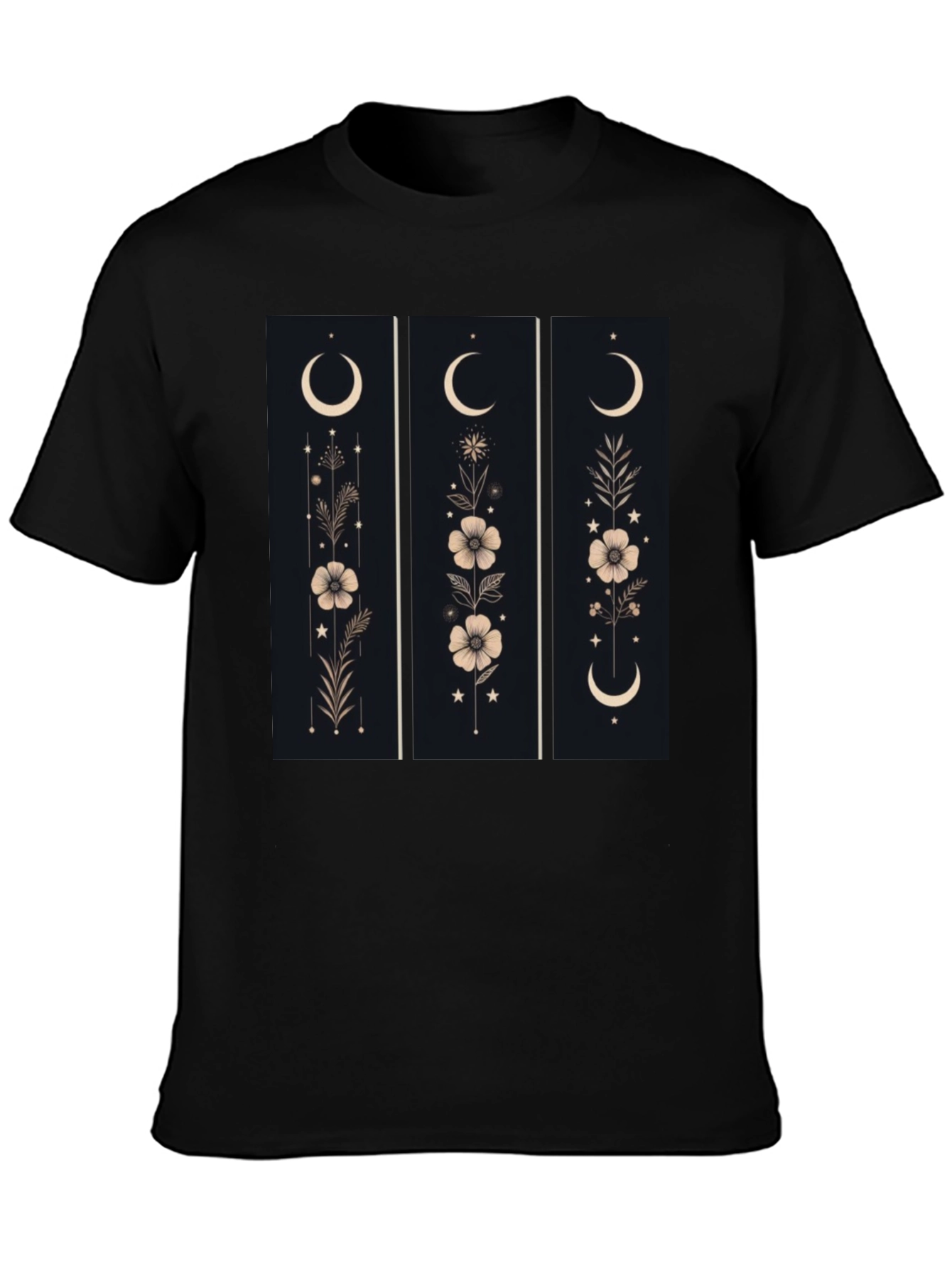 Floral Moon Phase Graphic Black T-Shirt