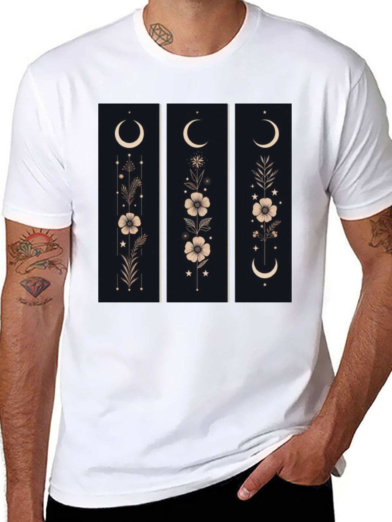 Floral Moon Phase Graphic Black T-Shirt