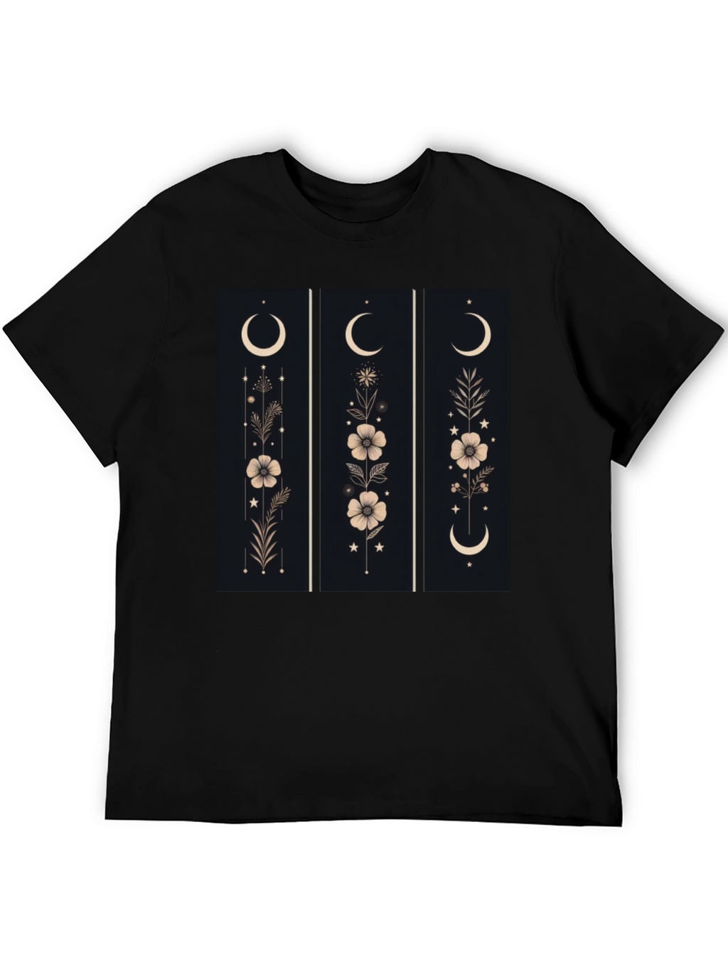 Floral Moon Phase Graphic Black T-Shirt