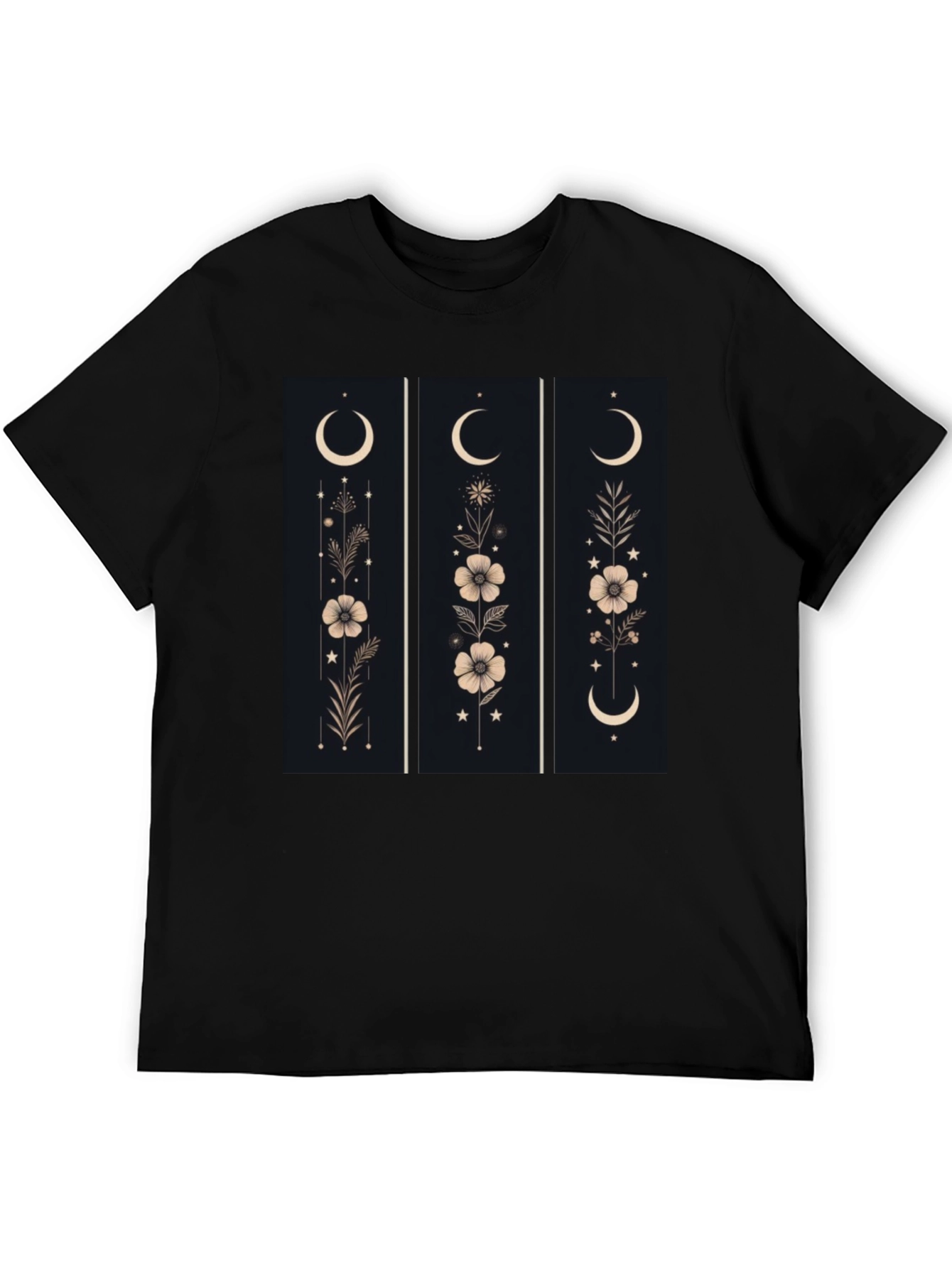Floral Moon Phase Graphic Black T-Shirt