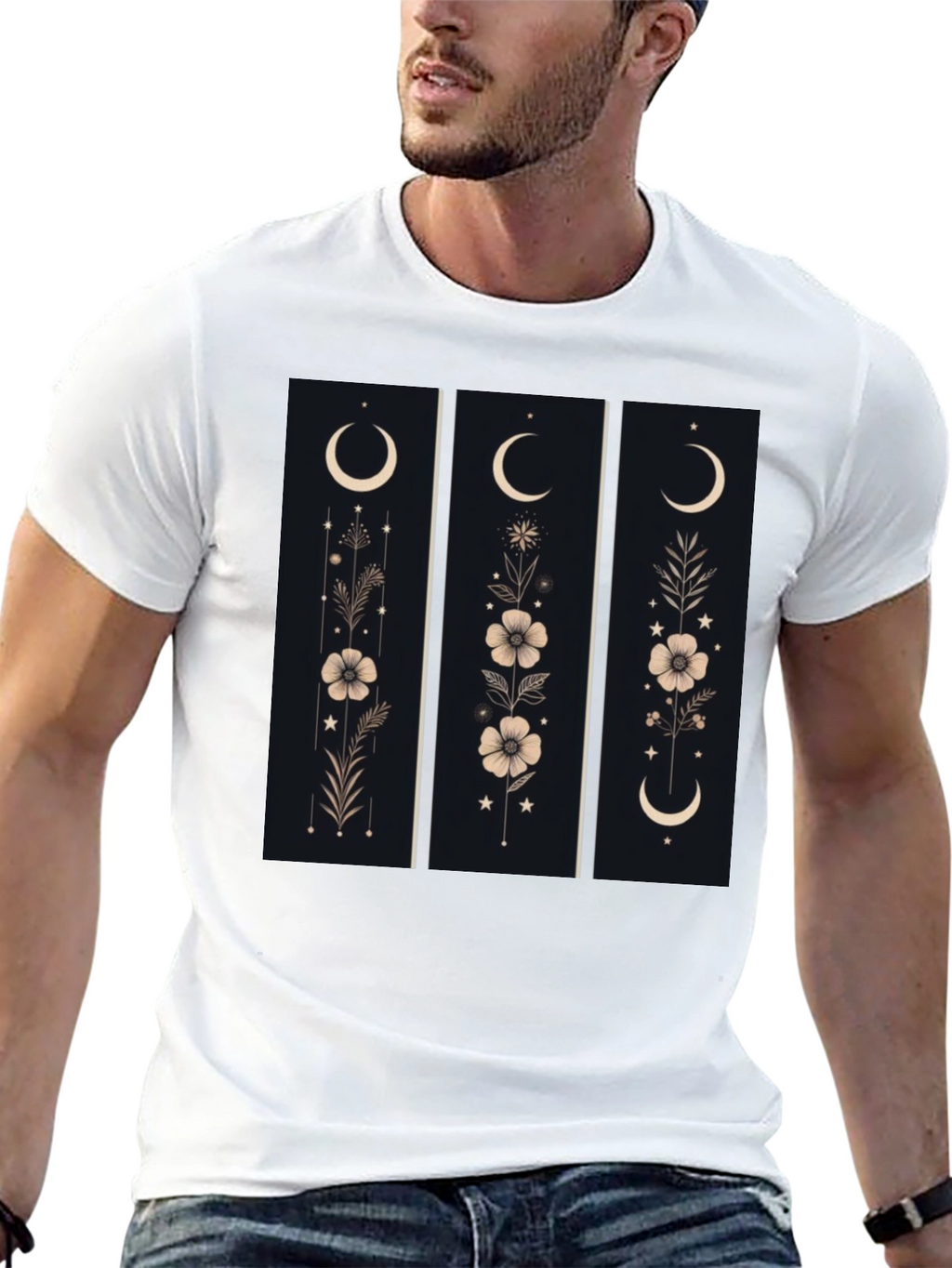 Floral Moon Phase Graphic Black T-Shirt