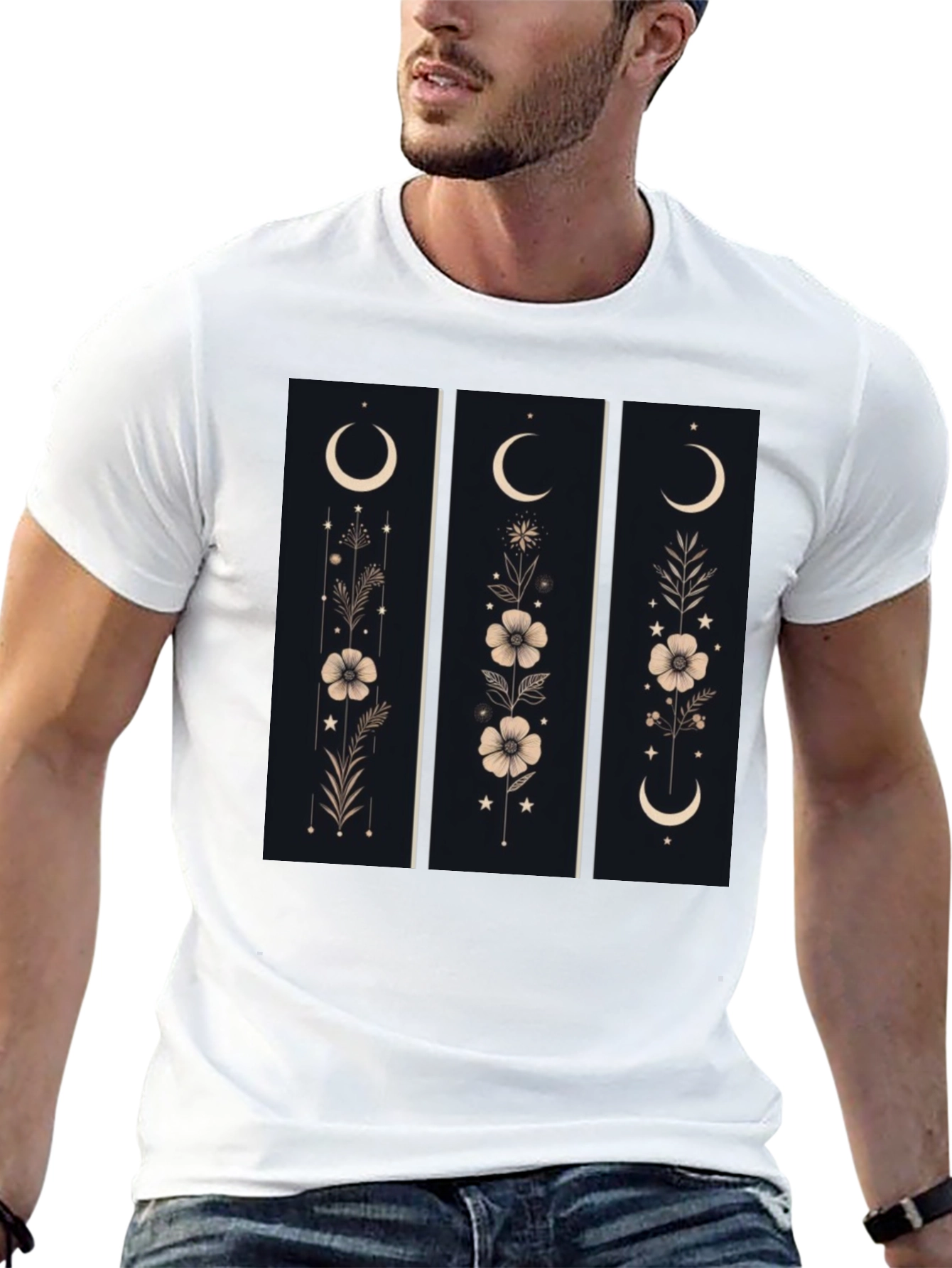 Floral Moon Phase Graphic Black T-Shirt