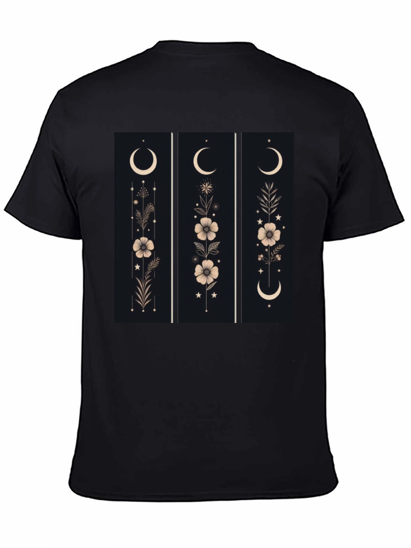 Floral Moon Phase Graphic Black T-Shirt