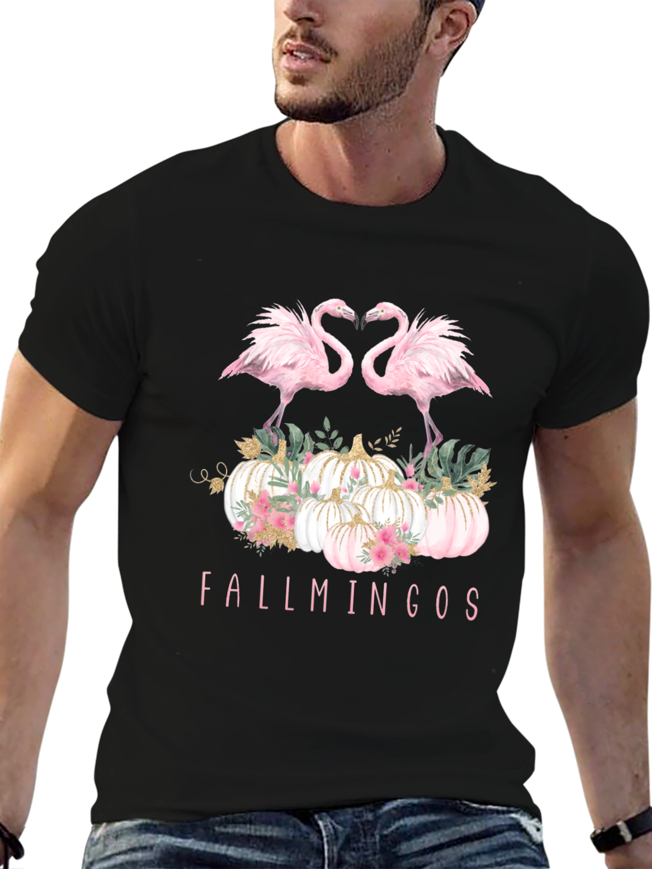 Fallmingos Graphic Tee - Flamingo Pumpkin Shirt