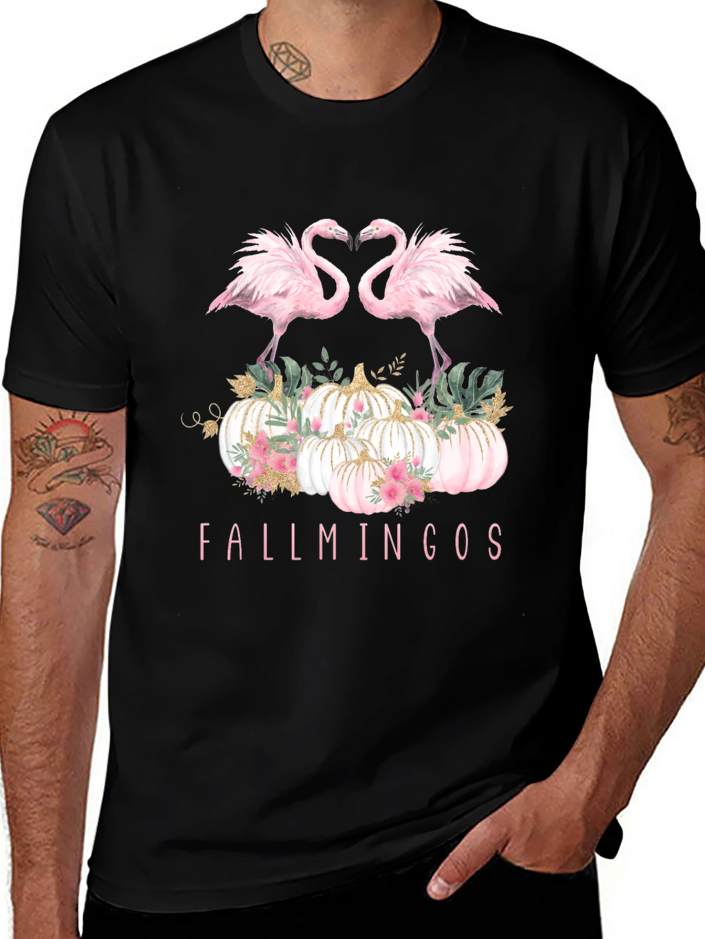 Fallmingos Graphic Tee - Flamingo Pumpkin Shirt