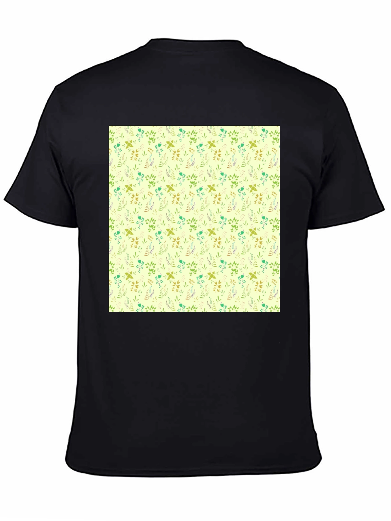 Floral Pattern Black Crew Neck T-Shirt