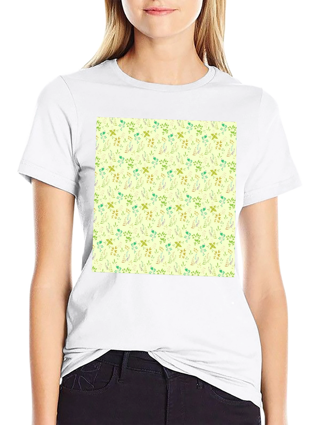 Floral Pattern Black Crew Neck T-Shirt