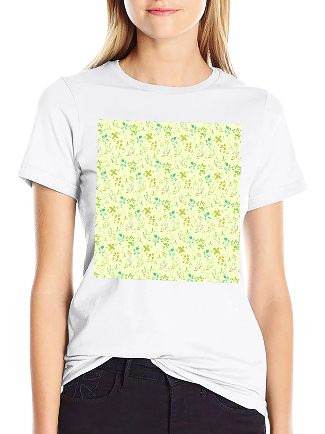 Floral Pattern Black Crew Neck T-Shirt