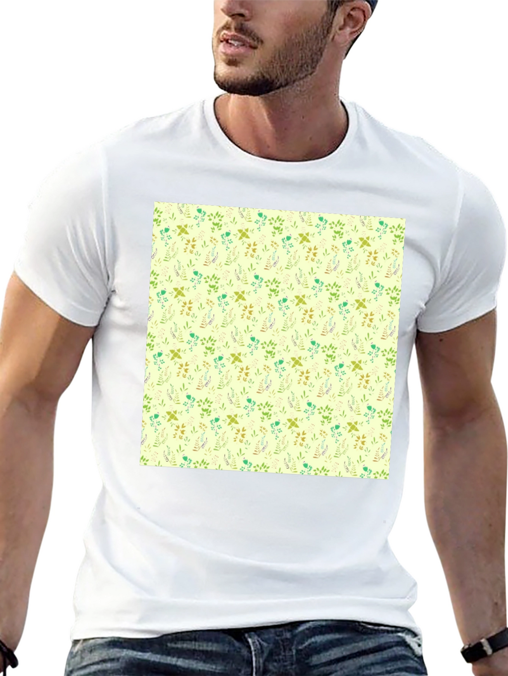 Floral Pattern Black Crew Neck T-Shirt
