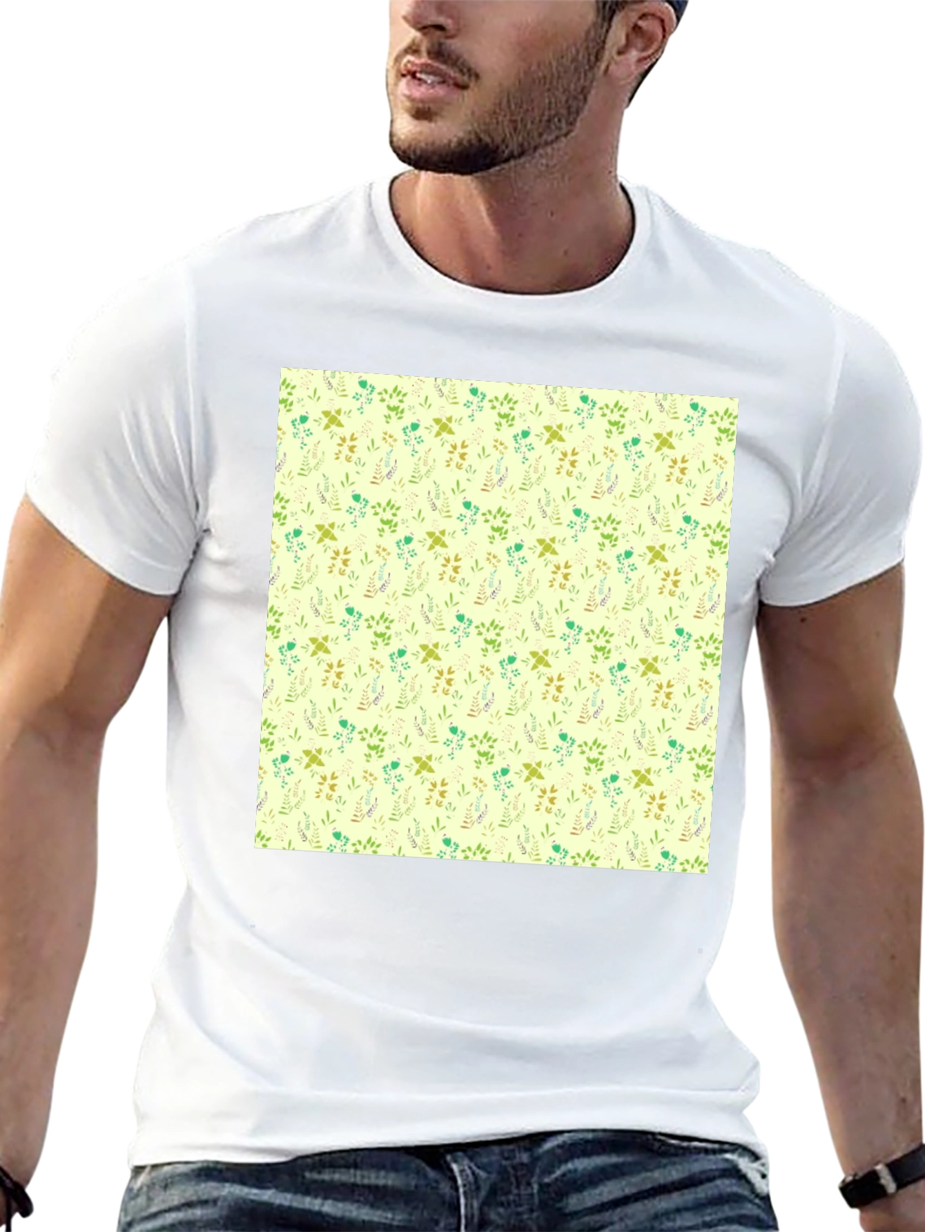 Floral Pattern Black Crew Neck T-Shirt