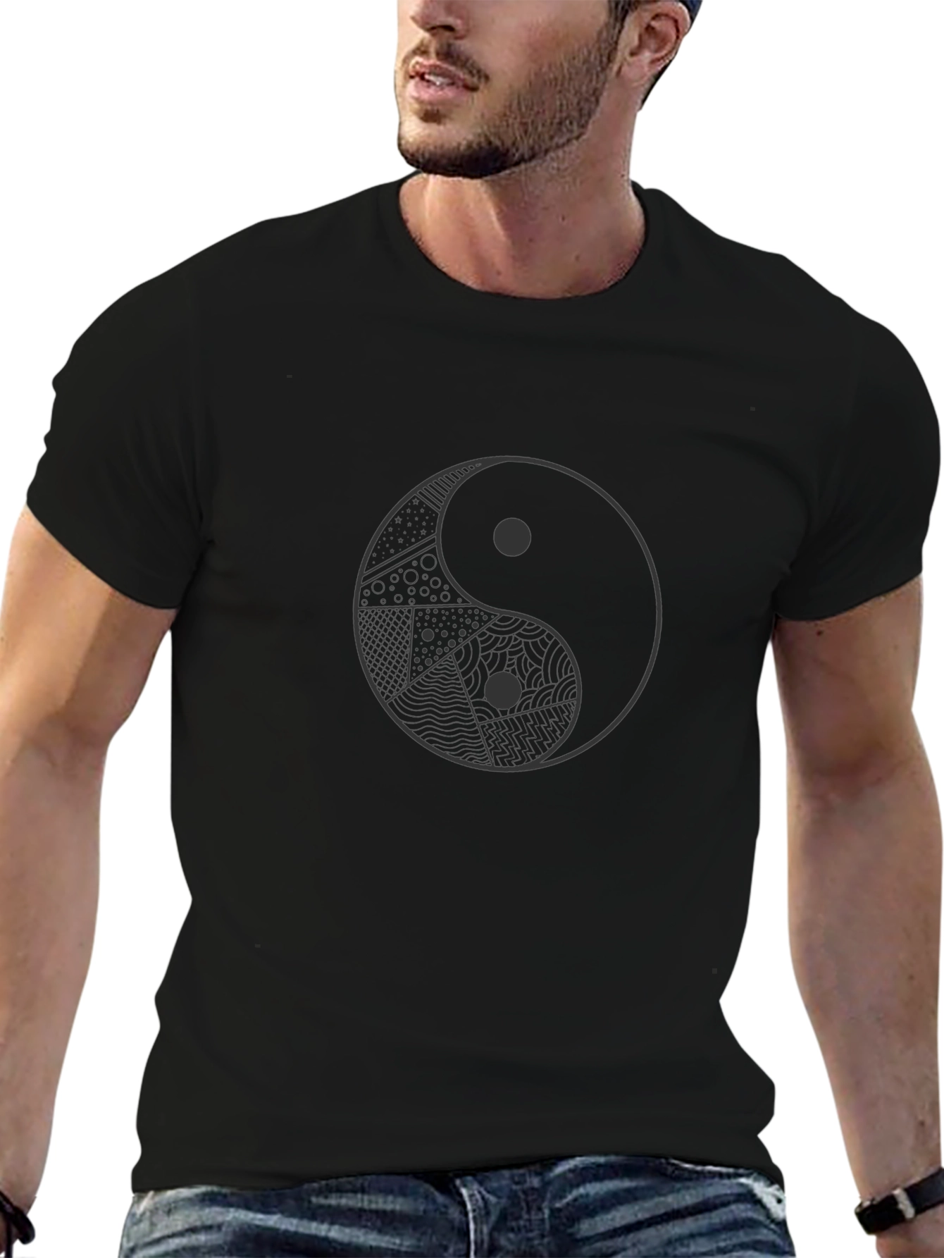 Yin Yang Patterned Graphic T-Shirt - Stylish Black Tee