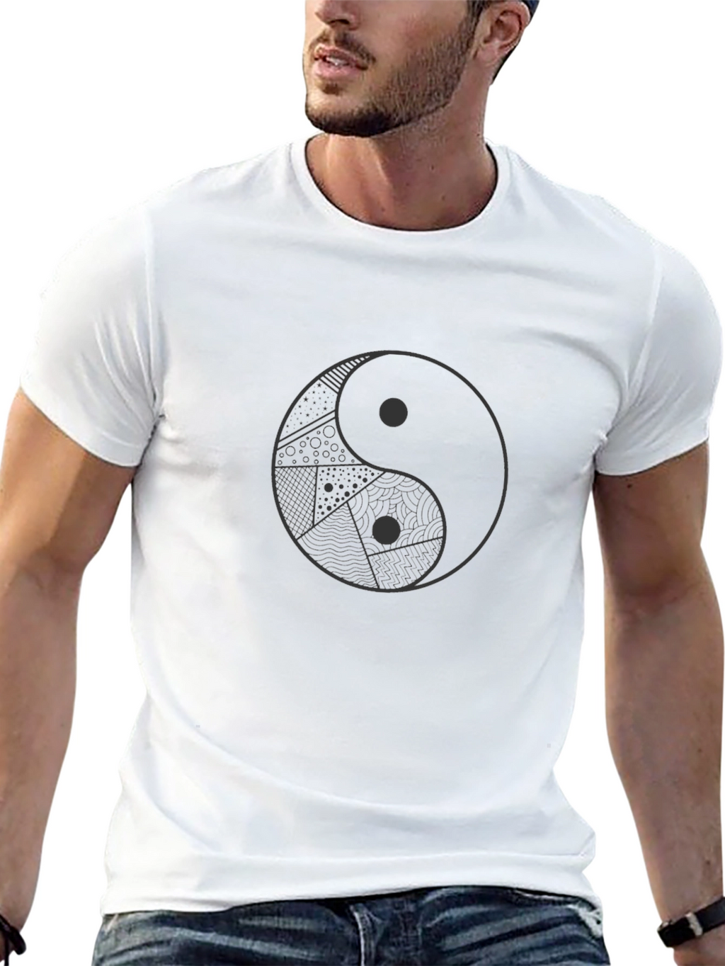 Yin Yang Patterned Graphic T-Shirt - Stylish Black Tee