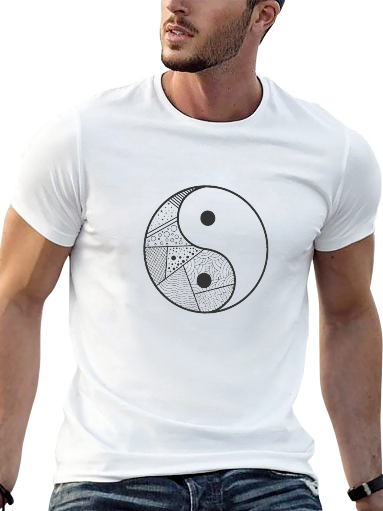 Yin Yang Patterned Graphic T-Shirt - Stylish Black Tee