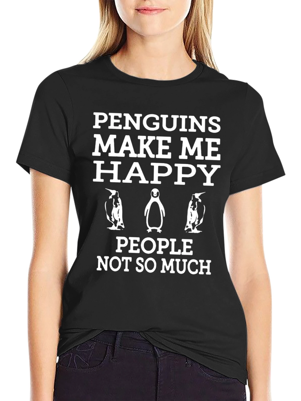 Penguins Make Me Happy Black T-Shirt