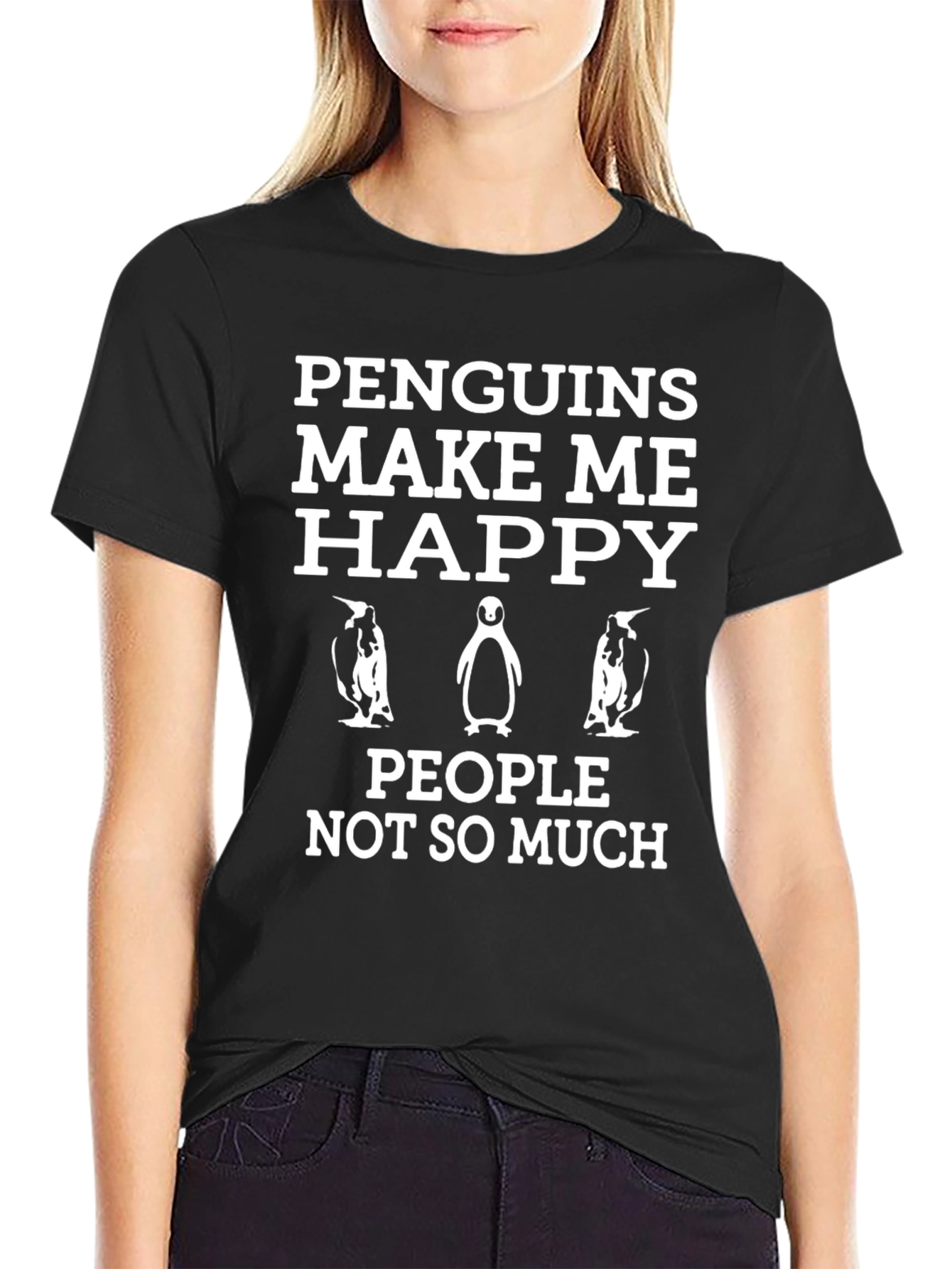 Penguins Make Me Happy Black T-Shirt