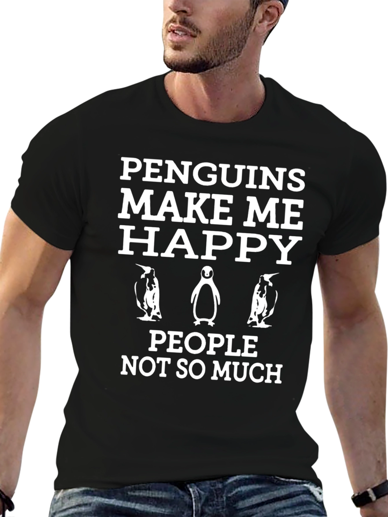 Penguins Make Me Happy Black T-Shirt