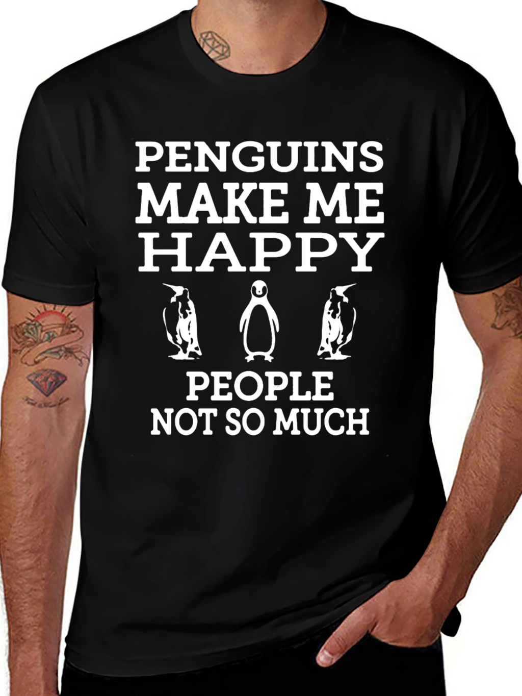 Penguins Make Me Happy Black T-Shirt