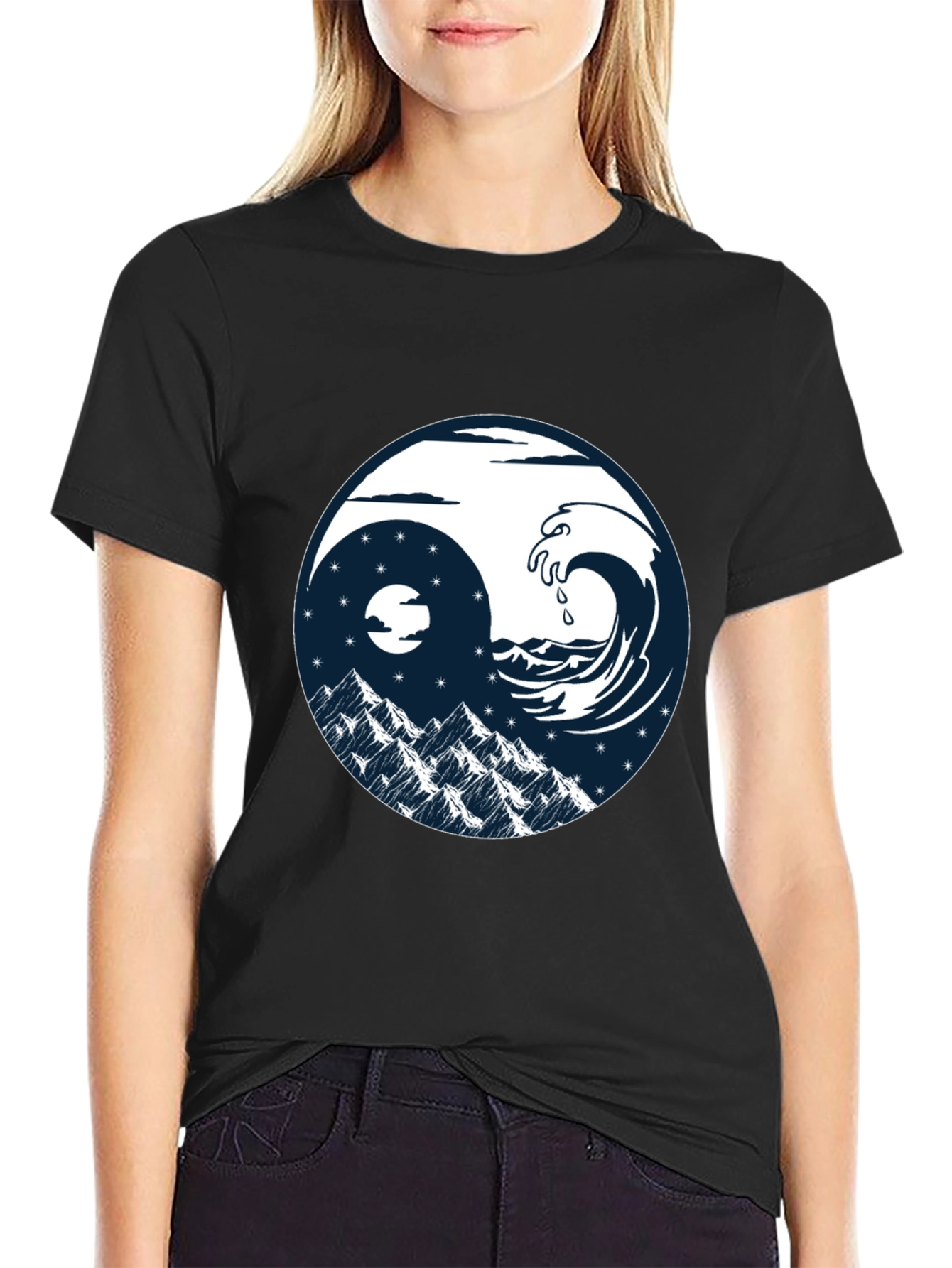 Yin Yang Wave & Mountain T-Shirt - Graphic Tee