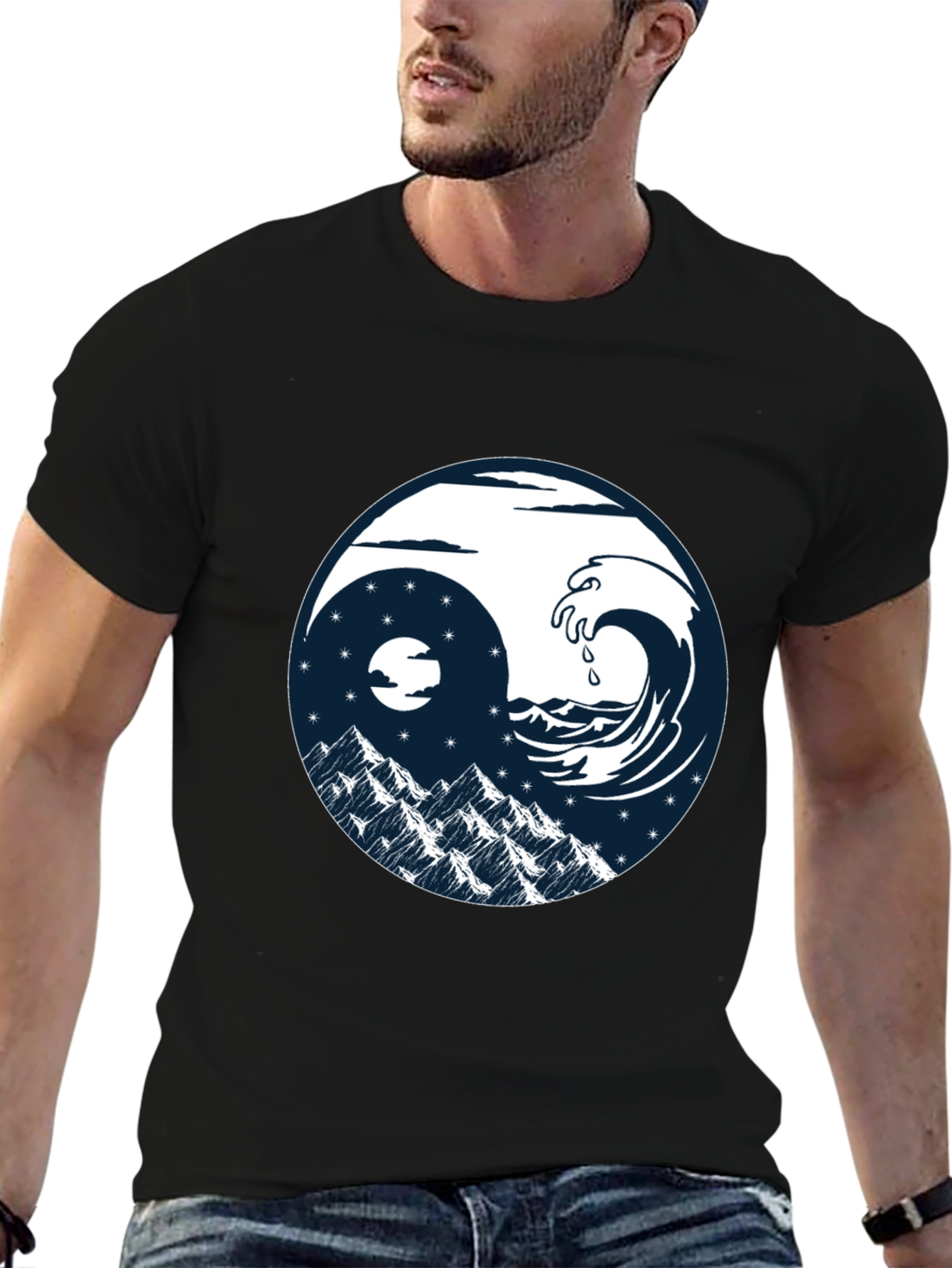 Yin Yang Wave & Mountain T-Shirt - Graphic Tee