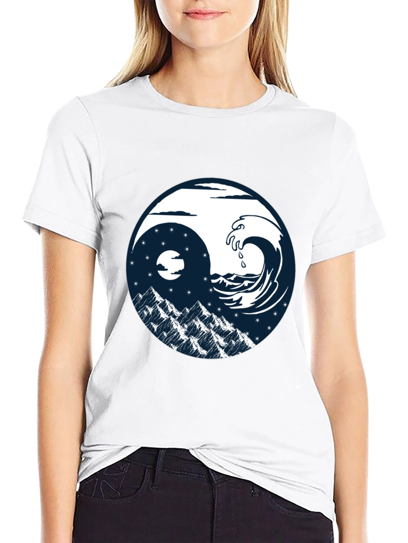 Yin Yang Wave & Mountain T-Shirt - Graphic Tee