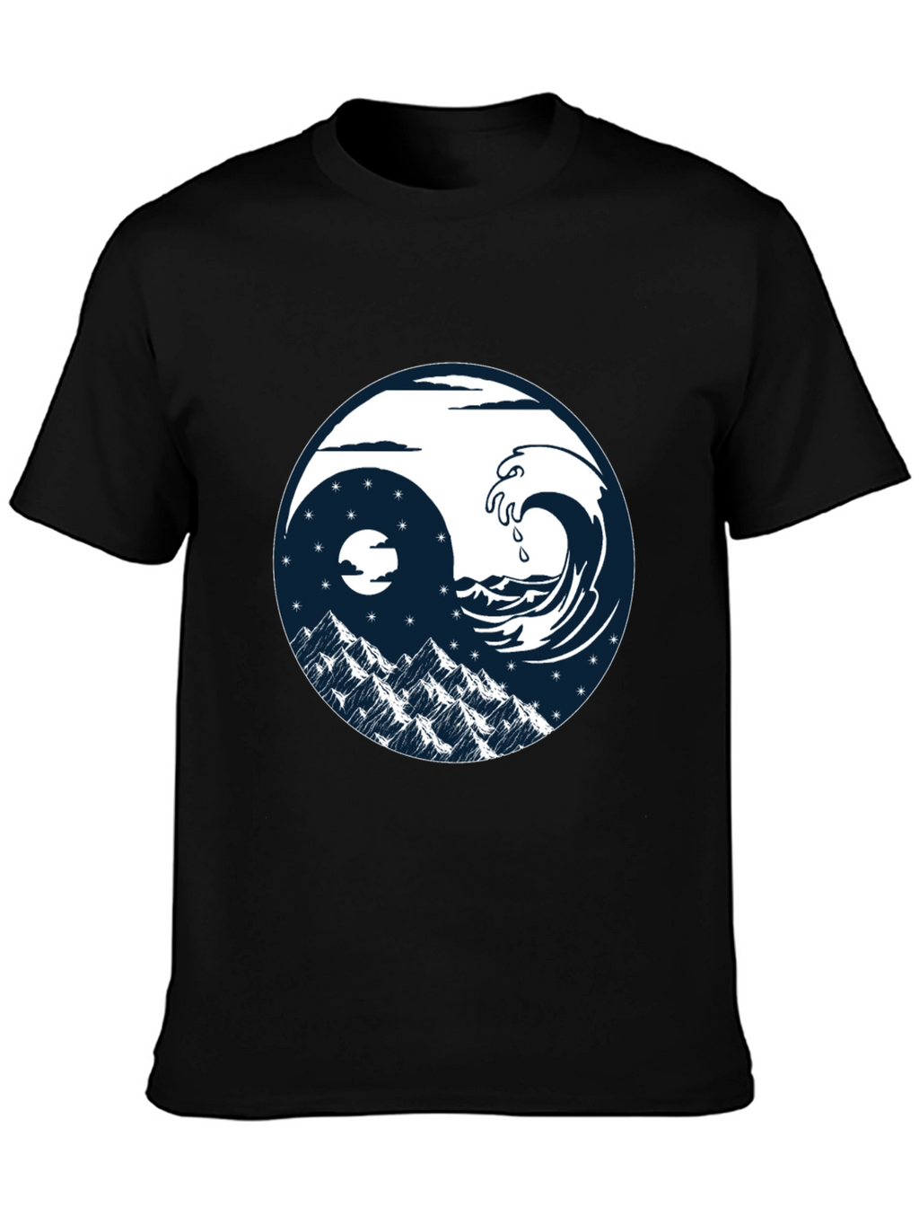 Yin Yang Wave & Mountain T-Shirt - Graphic Tee