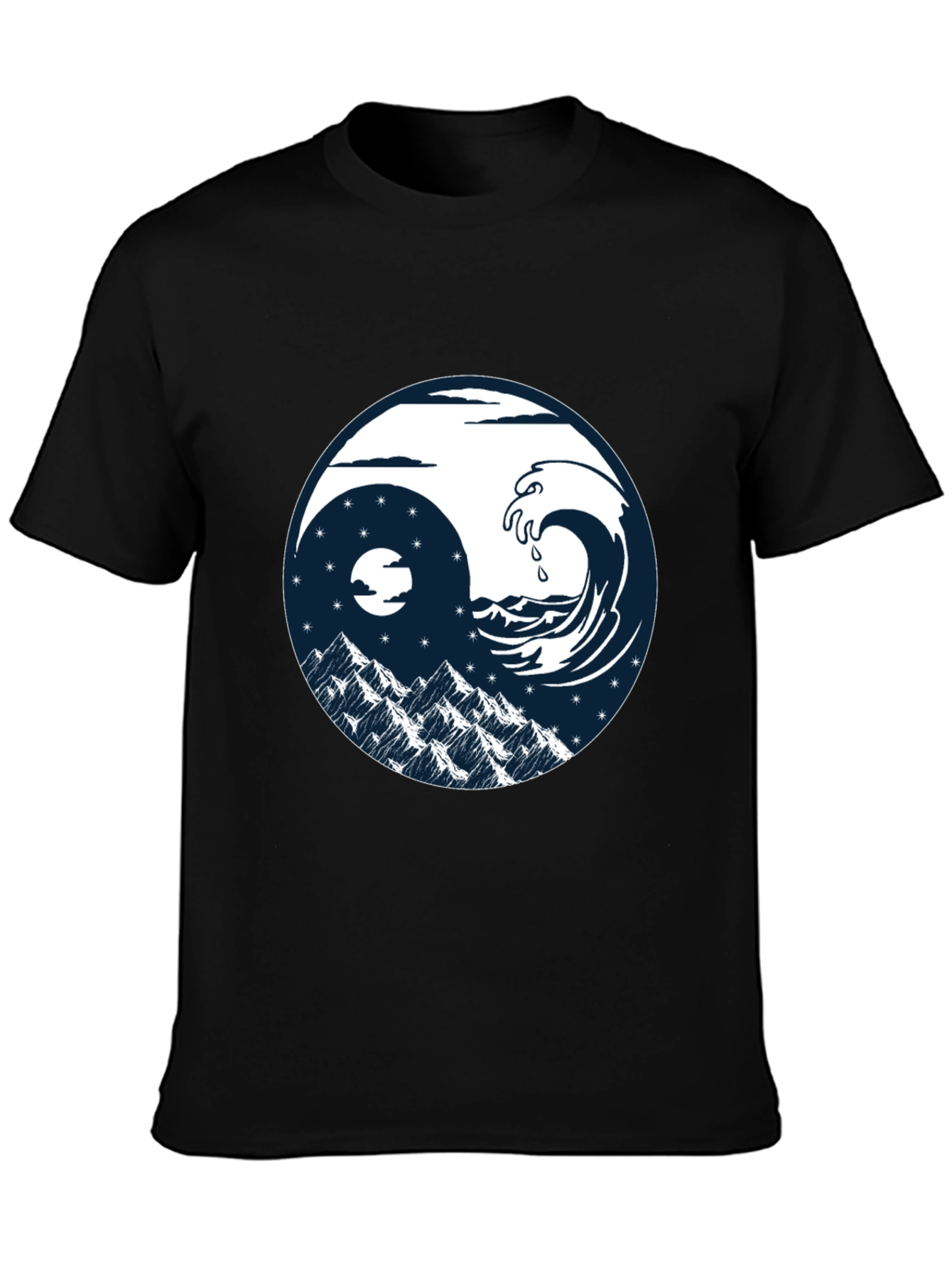 Yin Yang Wave & Mountain T-Shirt - Graphic Tee