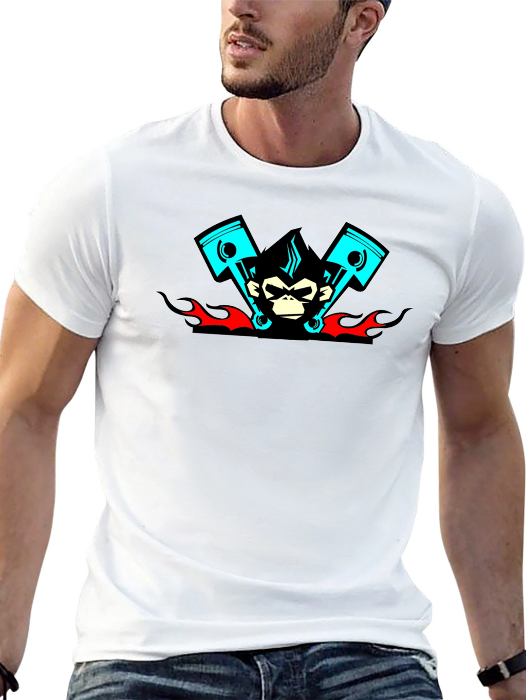 Cool Monkey Piston Black T-Shirt