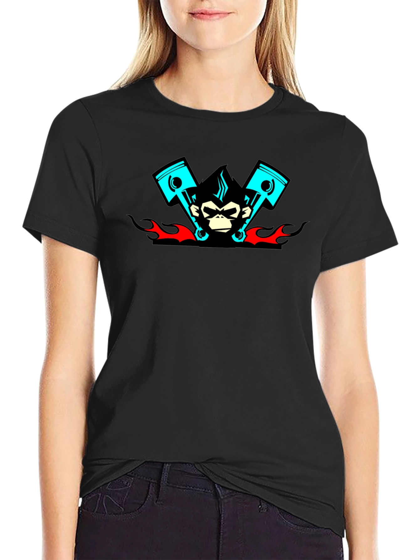 Cool Monkey Piston Black T-Shirt