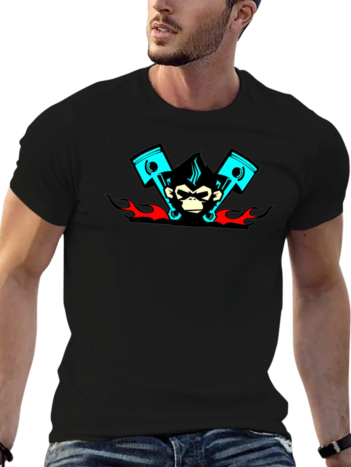 Cool Monkey Piston Black T-Shirt