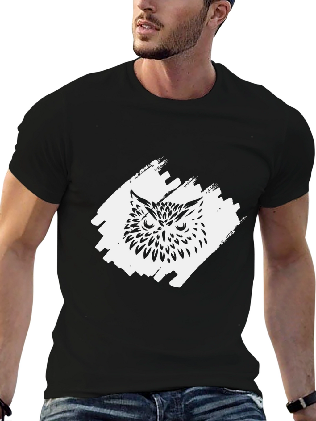 Black Owl Graphic Tee - Stylish Mens Casual T-Shirt