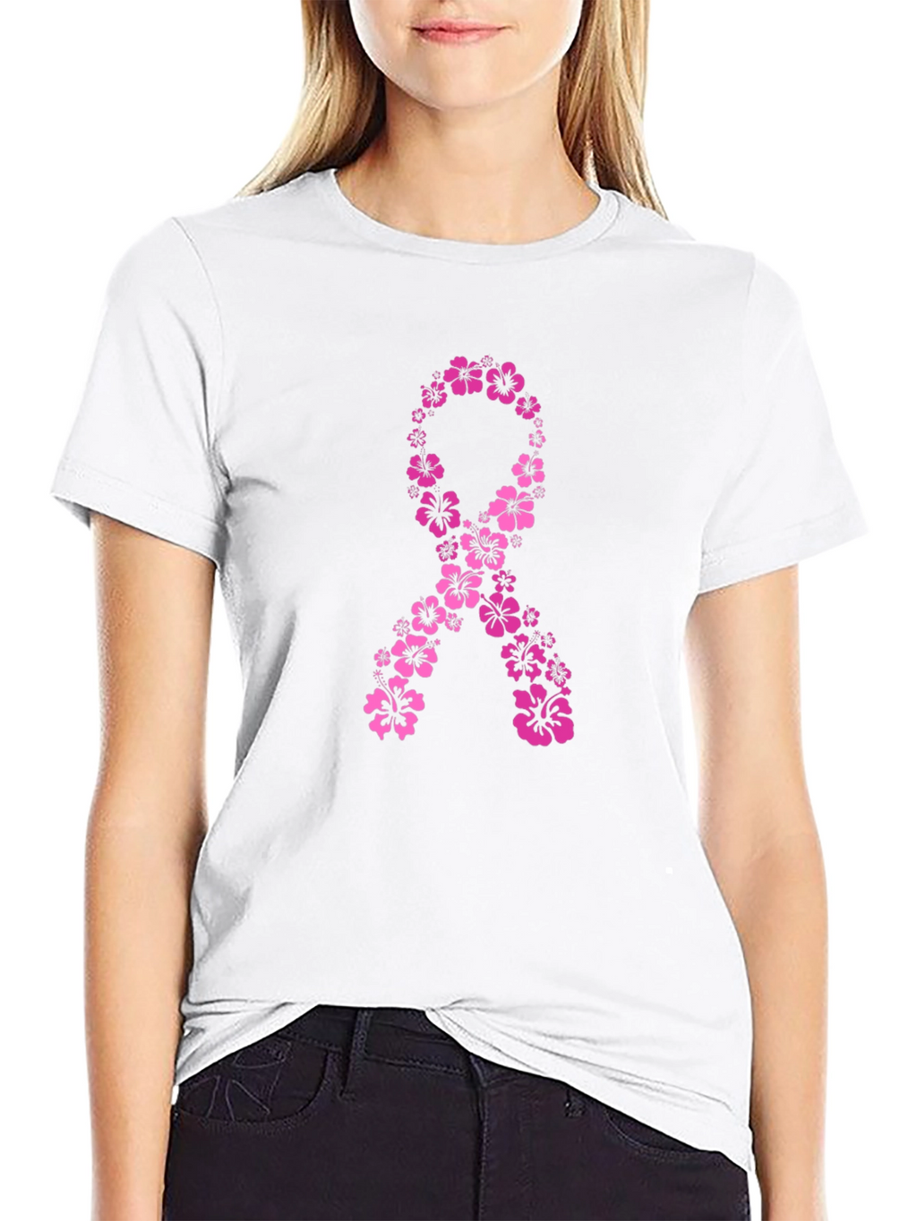 Floral Breast Cancer Awareness Ribbon T-Shirt
