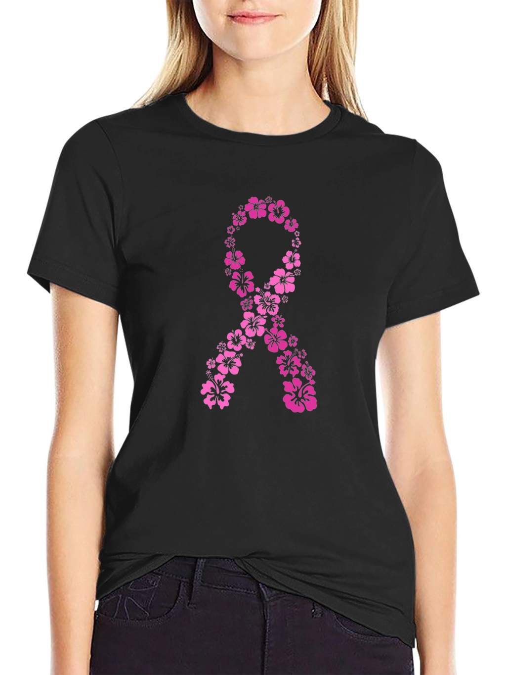 Floral Breast Cancer Awareness Ribbon T-Shirt
