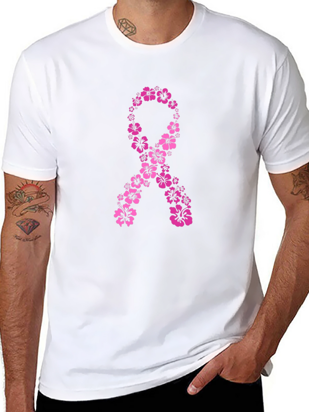 Floral Breast Cancer Awareness Ribbon T-Shirt