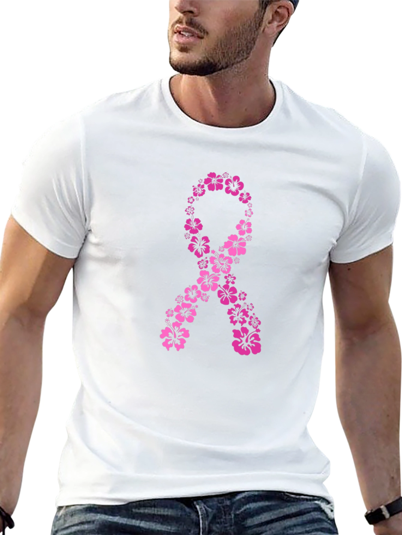 Floral Breast Cancer Awareness Ribbon T-Shirt
