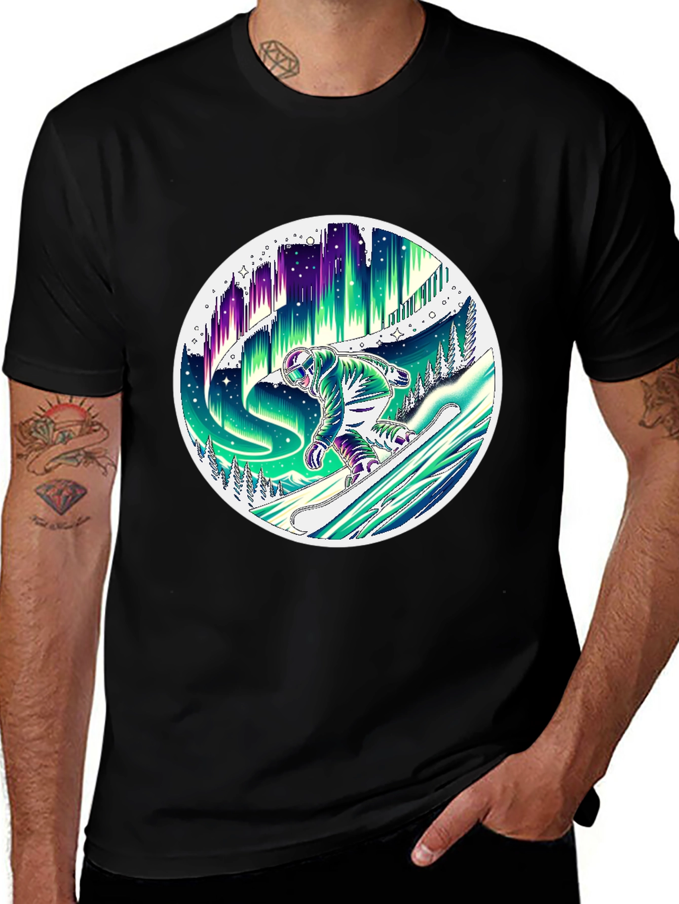 Aurora Snowboarder T-Shirt - Northern Lights Design