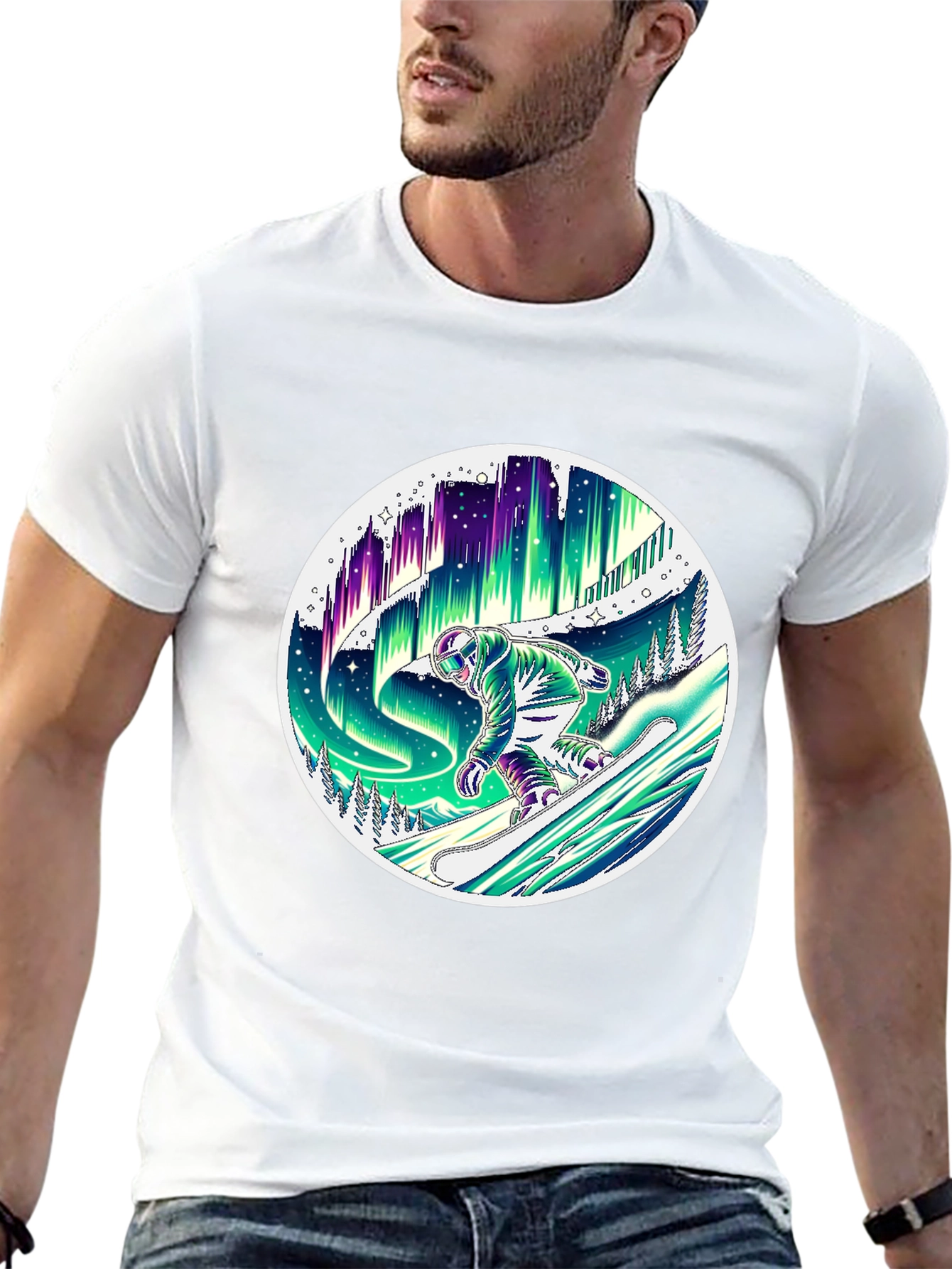 Aurora Snowboarder T-Shirt - Northern Lights Design