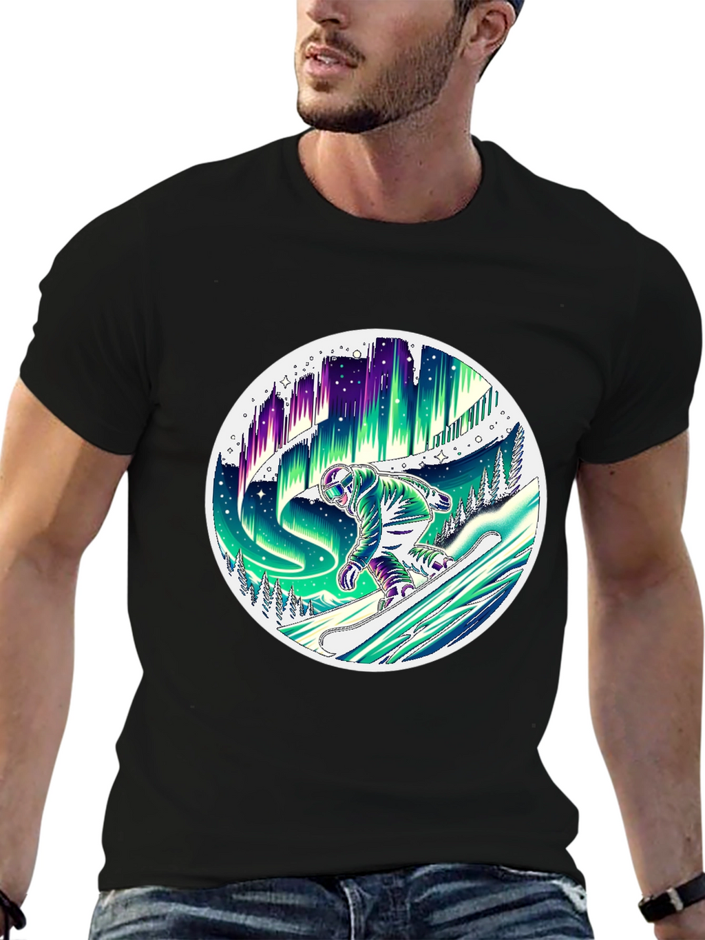 Aurora Snowboarder T-Shirt - Northern Lights Design