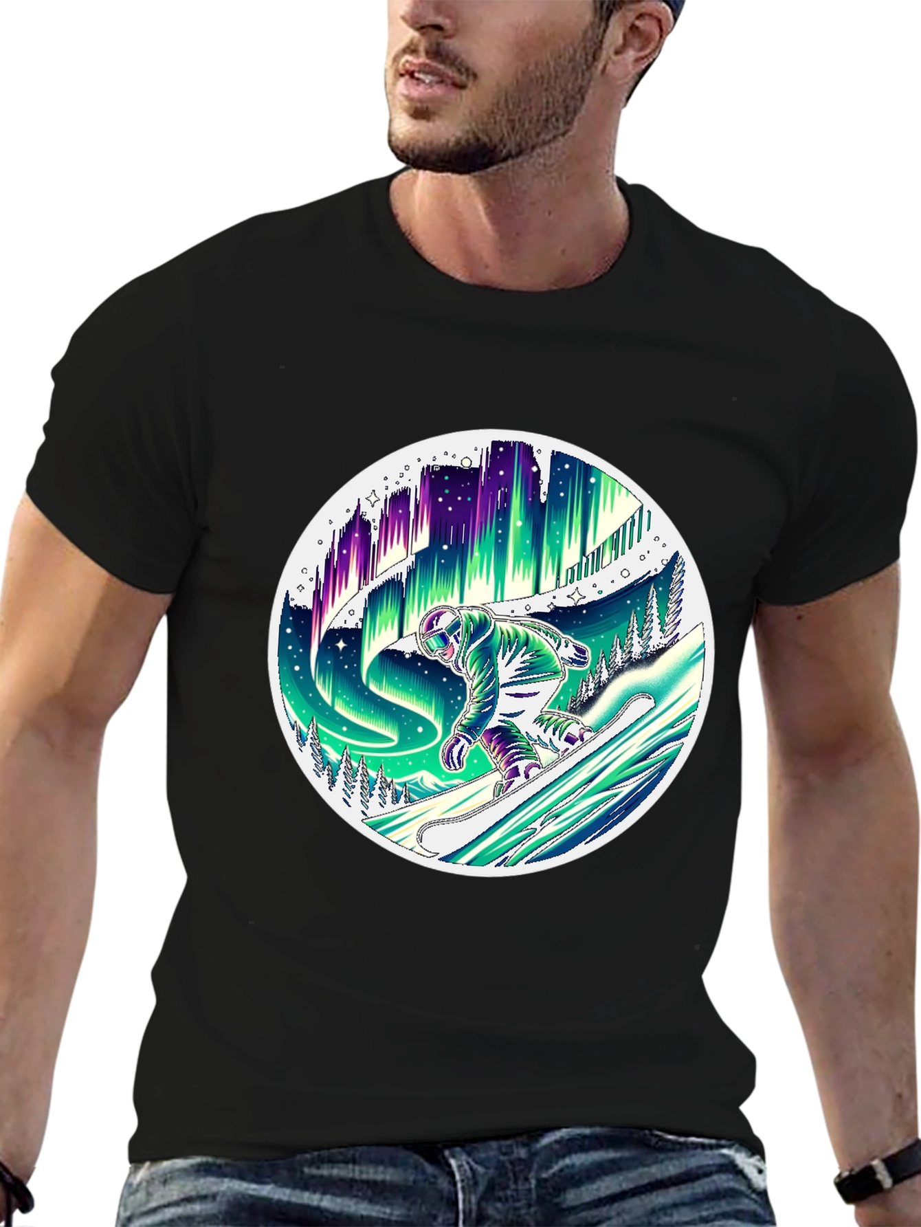 Aurora Snowboarder T-Shirt - Northern Lights Design