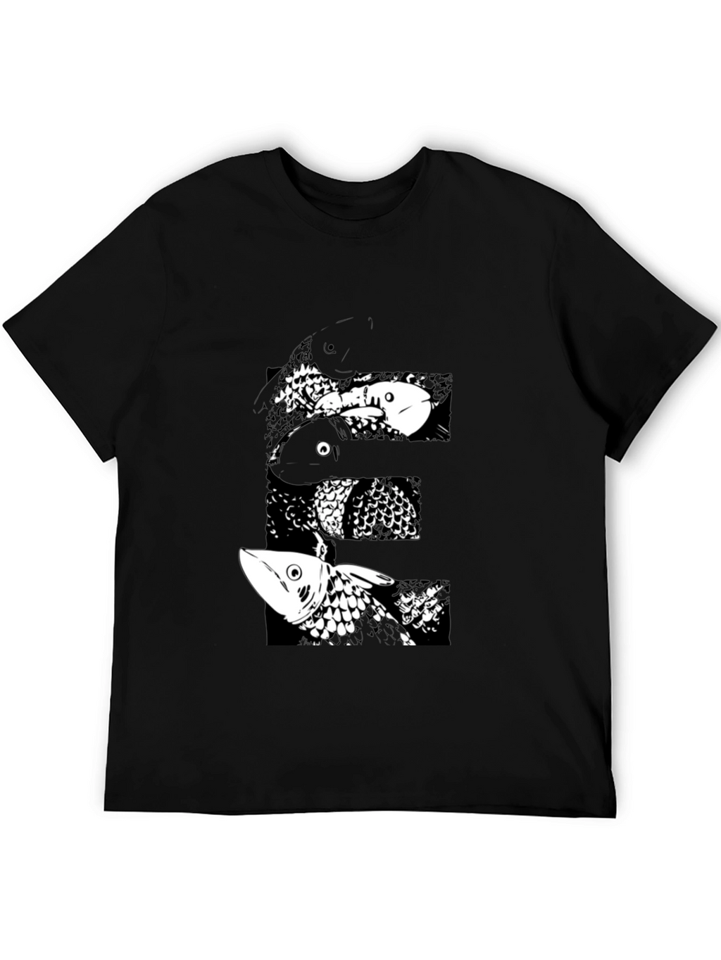 Black T-Shirt with Abstract Fish Design