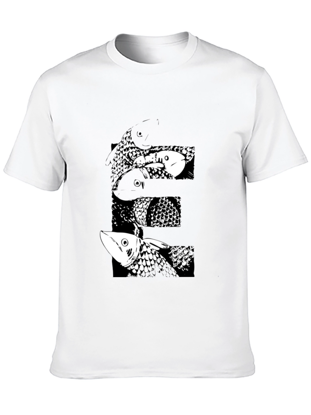 Black T-Shirt with Abstract Fish Design