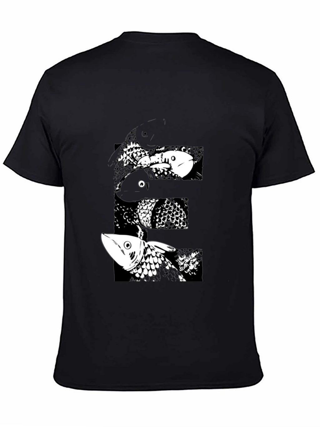 Black T-Shirt with Abstract Fish Design
