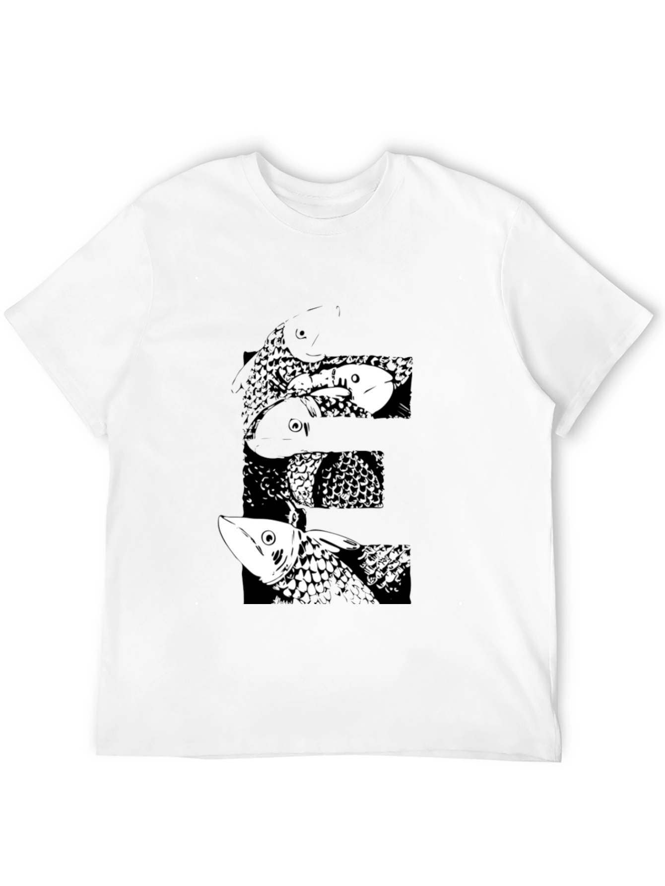 Black T-Shirt with Abstract Fish Design