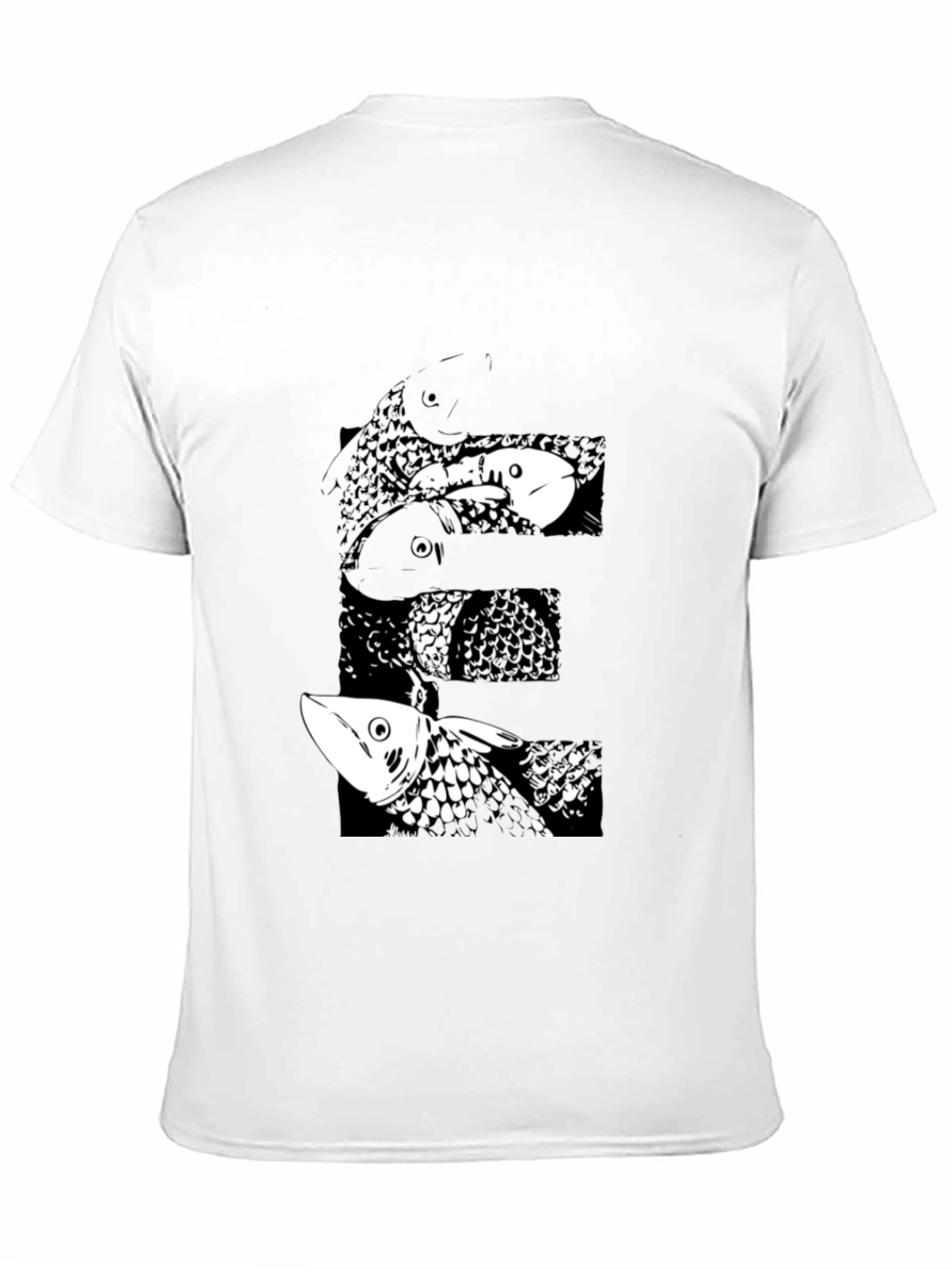 Black T-Shirt with Abstract Fish Design