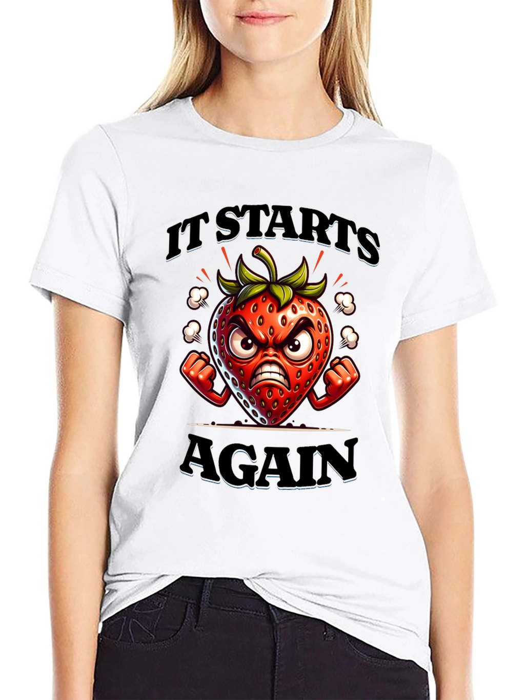 Angry Strawberry Cartoon Graphic T-Shirt