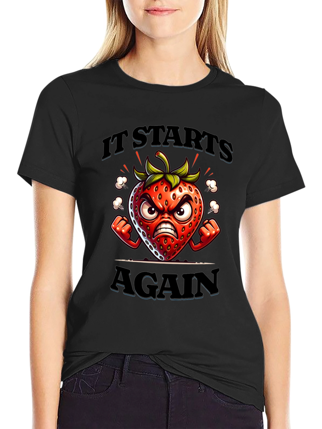 Angry Strawberry Cartoon Graphic T-Shirt