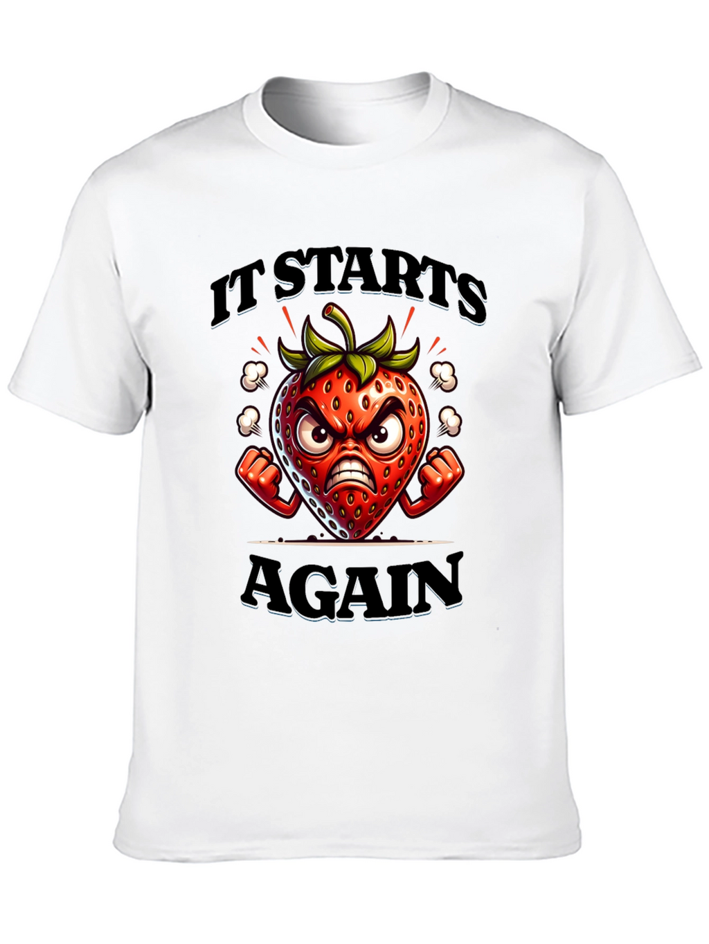Angry Strawberry Cartoon Graphic T-Shirt